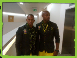Michael Frater and Asafa in their Olympic Gear